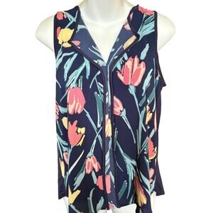 NWT Bobeau Sleeveless Ruffle Front Floral Top Size Small
